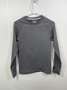 Lucky Brand Gray & White Striped Long Sleeve Top